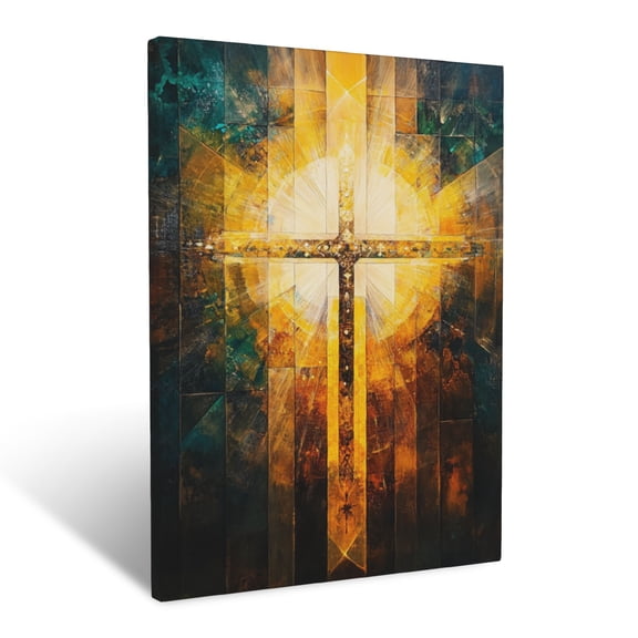 CozyNet Cross Shining Through Radiant Sunbeams Glowing Brightly, Symbolizing Hope & Divine Glory Wall Art Prints With Frame Canvas Perfect for Living Room & Bedroom, Ready to Hang, Wall Decor 12"x16"