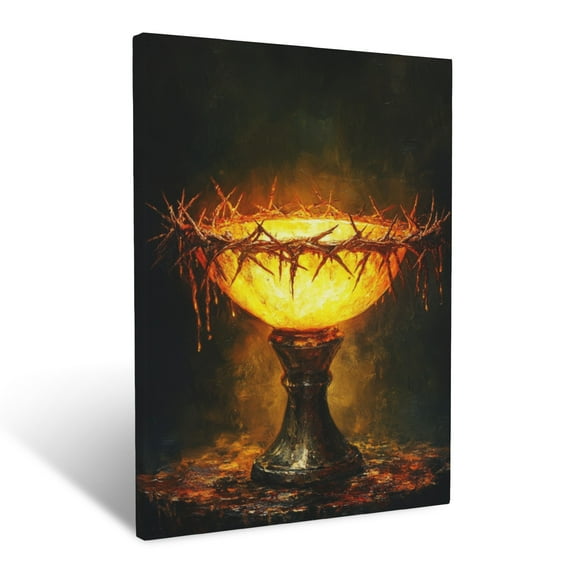 CozyNet Crown Of Thorns Resting On A Glowing Chalice, Symbolizing The Sacrifice And Holy Communion Wall Art Prints With Frame Canvas Perfect for Living Room & Bedroom, Wall Decor 16"x20"
