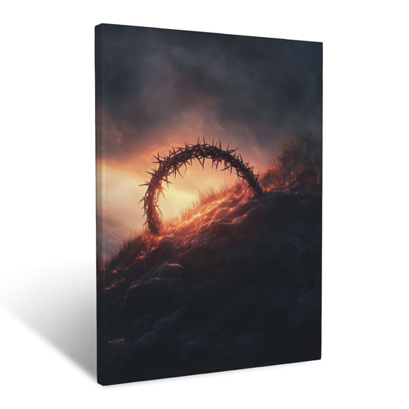 CozyNet Crown Of Thorns Resting On Glowing Hill Radiant Symbol Of Hope And Divine Love Wall Art Prints With Frame Canvas Perfect for Living Room & Bedroom, Ready to Hang, Wall Decor 12"x16"