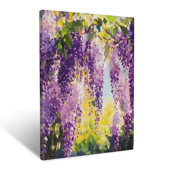 CozyNet Dappled Sunlight Illuminating A Vibrant Canopy Of Wisteria Blooms Wall Art Prints With Frame Canvas Perfect for Living Room & Bedroom, Ready to Hang, Wall Decor 12"x16"in