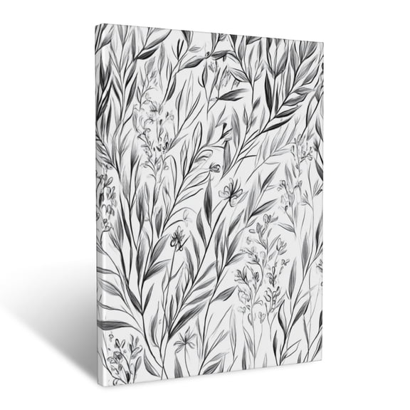 CozyNet Delicate Hand Drawn Pattern Of Wild Herbs, Leaves & Tiny Floral Accents Wall Art Prints With Frame Canvas Perfect for Living Room & Bedroom, Ready to Hang, Wall Decor 12"x16"in