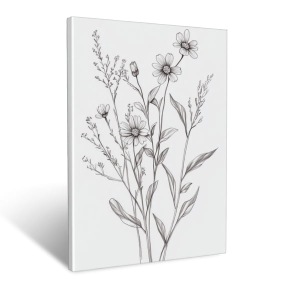 CozyNet Delicate Hand Drawn Wildflower Stems With Detailed Leaves & Small Buds Wall Art Prints With Frame Canvas Perfect for Living Room & Bedroom, Ready to Hang, Wall Decor 12"x16"in