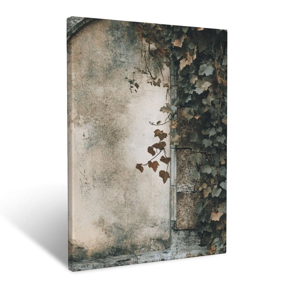 CozyNet Delicate Ivy Vines Wrapping Around Weathered Stone Structures Wall Art Prints With Frame Canvas Perfect for Living Room & Bedroom, Ready to Hang, Wall Decor 12"x16"in