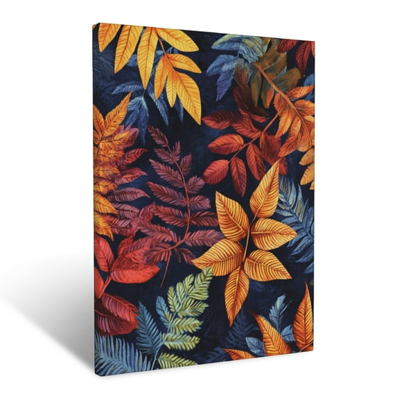 CozyNet Delicate Pattern Of Intricate Leaves, Branches & Ferns In Rich, Harmonious Colors Wall Art Prints With Frame Canvas Perfect for Living Room & Bedroom, Ready to Hang, Wall Decor 12"x16"in