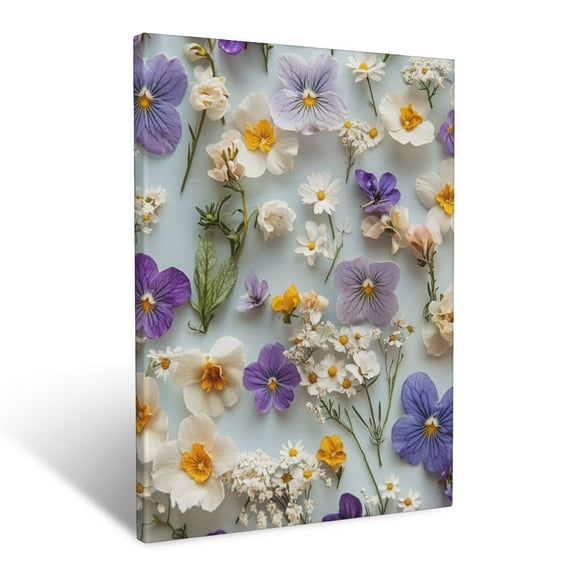 CozyNet Delicate Pressed Violets And Daisies Arranged In A Vintage Inspired Design Wall Art Prints With Frame Canvas Perfect for Living Room & Bedroom, Ready to Hang, Wall Decor 12"x16"in