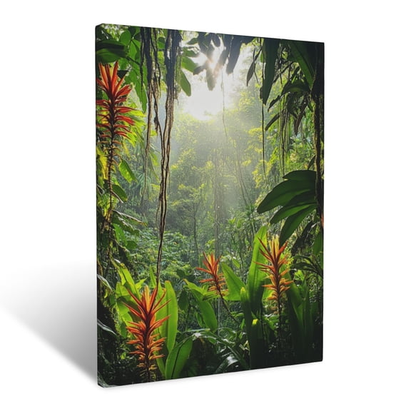 CozyNet Dense Rainforest Canopy With Vibrant Bromeliads & Hanging Vines Wall Art Prints With Frame Canvas Perfect for Living Room & Bedroom, Ready to Hang, Wall Decor 12"x16"in
