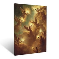CozyNet A Depiction Of Angels Rejoicing In The Heavens With Glowing Trumpets Wall Art Prints With Frame Canvas Perfect for Living Room & Bedroom, Ready to Hang, Wall Decor 12"x16"