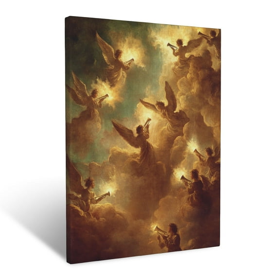 CozyNet A Depiction Of Angels Rejoicing In The Heavens With Glowing Trumpets Wall Art Prints With Frame Canvas Perfect for Living Room & Bedroom, Ready to Hang, Wall Decor 12"x16"