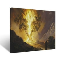CozyNet Depiction Of The Burning Bush Glowing With Divine Fire, With Moses Standing In Wonder Wall Art Prints With Frame Canvas Perfect for Living Room & Bedroom, Ready to Hang, Wall Decor 12"x16"