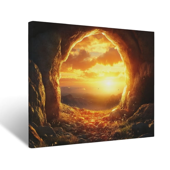 CozyNet Depiction Of The Empty Tomb Glowing Under A Radiant Golden Sunrise Wall Art Prints With Frame Canvas Perfect for Living Room & Bedroom, Ready to Hang, Wall Decor 12"x16"