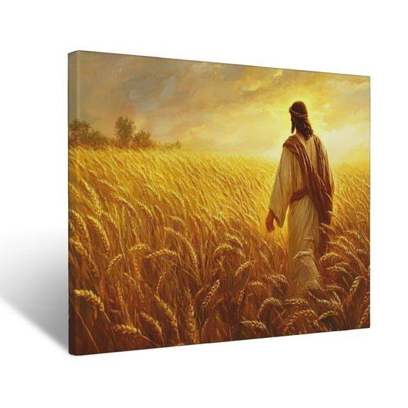 CozyNet Depiction Of Jesus Glowing As He Walks Through A Golden Wheat Field In Peace Wall Art Prints With Frame Canvas Perfect for Living Room & Bedroom, Ready to Hang, Wall Decor 12"x16"