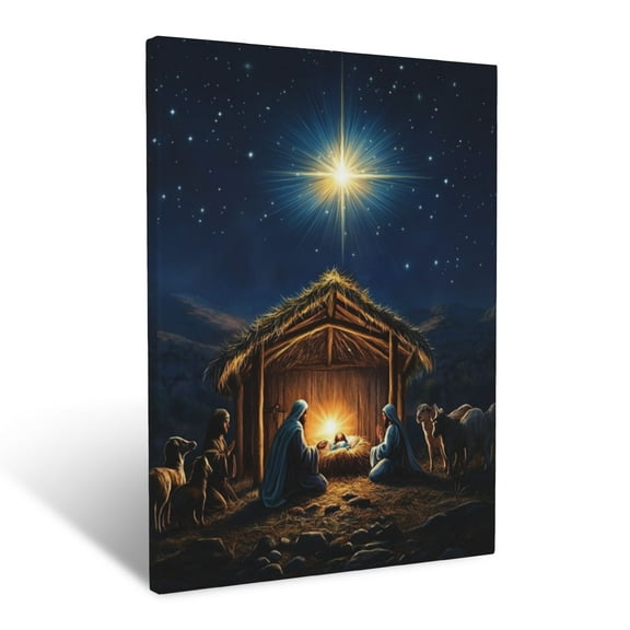 CozyNet A Depiction Of The Nativity Glowing With A Radiant Star Above Wall Art Prints With Frame Canvas Perfect for Living Room & Bedroom, Ready to Hang, Wall Decor 12"x16"