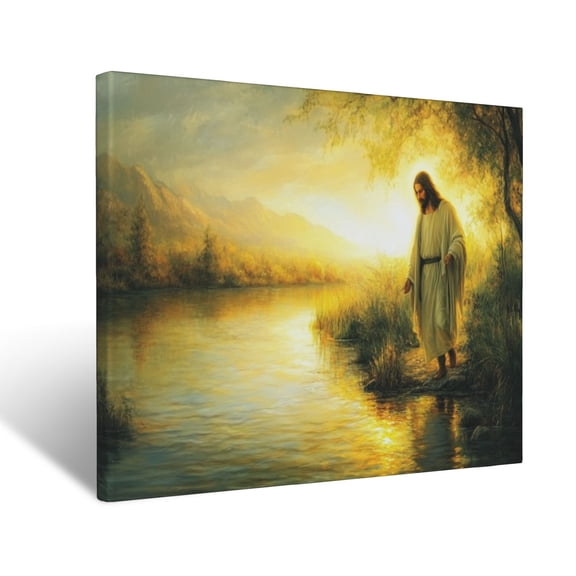 CozyNet Depiction Of Jesus Glowing As He Walks Beside Still Waters With Soft Radiance Wall Art Prints With Frame Canvas Perfect for Living Room & Bedroom, Ready to Hang, Wall Decor 16"x20"