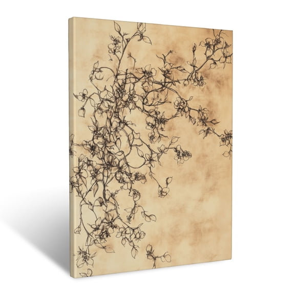 CozyNet Detailed Botanical Sketch Of Intertwined Vines, Leaves And Tiny Flowering Stems Wall Art Prints With Frame Canvas Perfect for Living Room & Bedroom, Ready to Hang, Wall Decor 12"x16"in