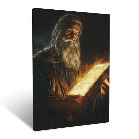 CozyNet A Detailed Depiction Of Moses Holding The Glowing Tablets Of The Ten Commandments Wall Art Prints With Frame Canvas Perfect for Living Room & Bedroom, Ready to Hang, Wall Decor 12"x16"
