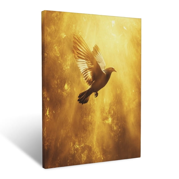 CozyNet Dove Flying Through Golden Clouds, Radiant Beams Illuminating Its Graceful Flight Wall Art Prints With Frame Canvas Perfect for Living Room & Bedroom, Ready to Hang, Wall Decor 12"x16"