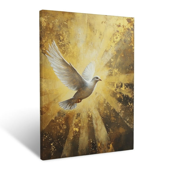 CozyNet Dove Flying Through Golden Rays Of Light, Peace And Serenity Radiating In The Heavens Wall Art Prints With Frame Canvas Perfect for Living Room & Bedroom, Ready to Hang, Wall Decor 12"x16"