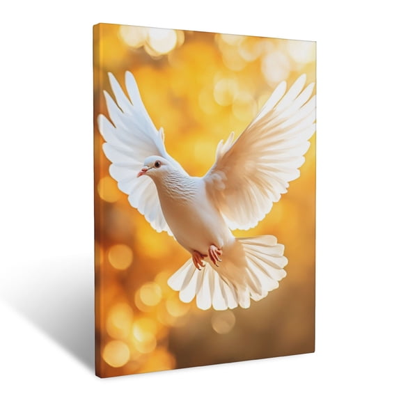 CozyNet Dove Flying Through Golden Sunlight, Radiant Beams Illuminating Its Outstretched Wings Wall Art Prints With Frame Canvas Perfect for Living Room & Bedroom, Ready to Hang, Wall Decor 12"x16"