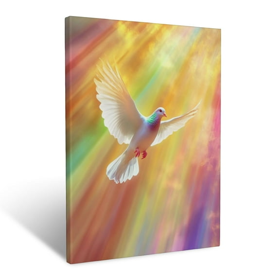CozyNet Dove Flying Through A Rainbow, Vibrant Colors And Golden Light Creating A Joyful Scene Wall Art Prints With Frame Canvas Perfect for Living Room & Bedroom, Ready to Hang, Wall Decor 12"x16"