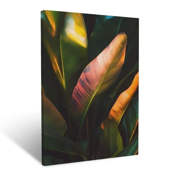 CozyNet Dramatic Lighting Over Tropical Foliage With Rich Textures And Bold Contrasts Wall Art Prints With Frame Canvas Perfect for Living Room & Bedroom, Ready to Hang, Wall Decor 12"x16"in