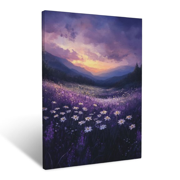 CozyNet Dreamlike Enchanted Meadow With Softly Glowing Wildflowers Under Twilight Skies Wall Art Prints With Frame Canvas Perfect for Living Room & Bedroom, Ready to Hang, Wall Decor 12"x16"in