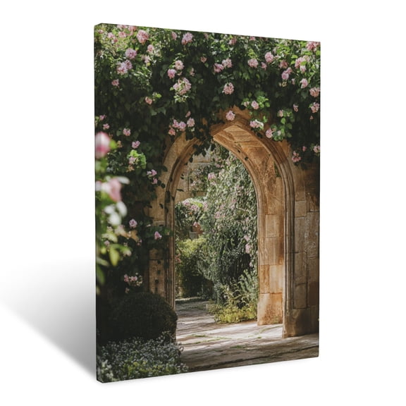 CozyNet Dreamy Overgrown Archway Draped With Blooming Passion Vines Wall Art Prints With Frame Canvas Perfect for Living Room & Bedroom, Ready to Hang, Wall Decor 16"x20"in