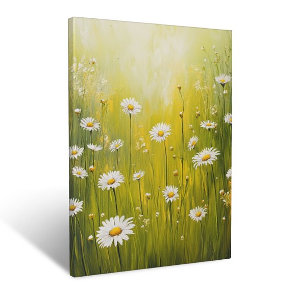 CozyNet Dreamy Spring Meadow With Clusters Of Daisies, Buttercups & Tall Grass Blades Wall Art Prints With Frame Canvas Perfect for Living Room & Bedroom, Ready to Hang, Wall Decor 12"x16"in