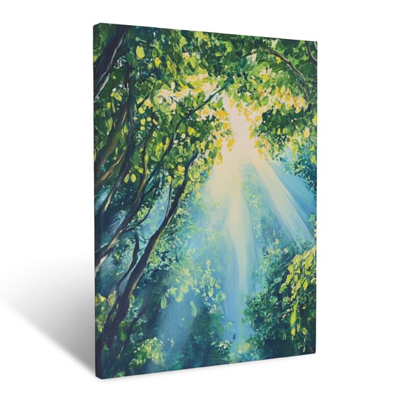 CozyNet Dreamy, Sunlit Canopy With Intertwining Vines & Vibrant Green Tropical Foliage Wall Art Prints With Frame Canvas Perfect for Living Room & Bedroom, Ready to Hang, Wall Decor 12"x16"in