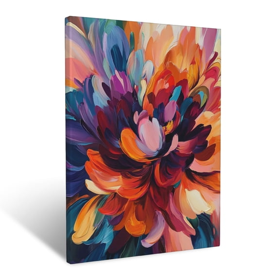 CozyNet Dynamic Floral Explosion With Layered Petals In Rich Jewel Tones Wall Art Prints With Frame Canvas Perfect for Living Room & Bedroom, Ready to Hang, Wall Decor 12"x16"in