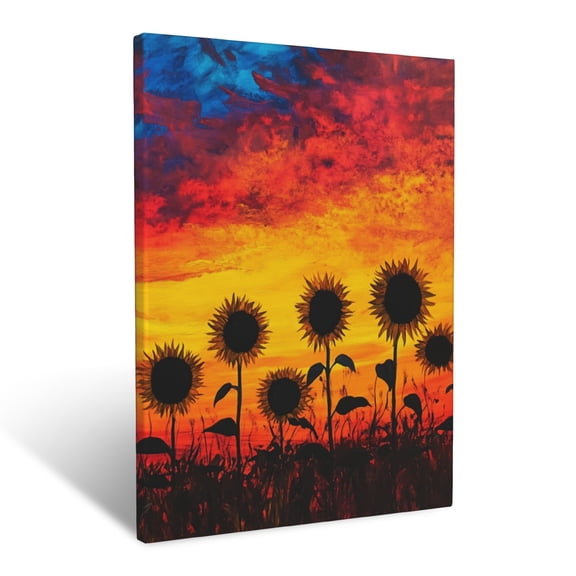 CozyNet Dynamic Scene Of Towering Sunflowers Silhouetted Against A Dramatic Sunset Wall Art Prints With Frame Canvas Perfect for Living Room & Bedroom, Ready to Hang, Wall Decor 12"x16"in