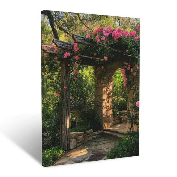 CozyNet Elegant Climbing Roses Cascading Over A Rustic Garden Arbor Wall Art Prints With Frame Canvas Perfect for Living Room & Bedroom, Ready to Hang, Wall Decor 16"x20"in
