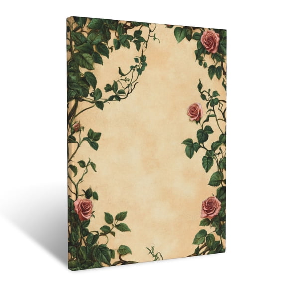 CozyNet Elegant Floral Border With Intertwining Ivy, Roses And Softly Curving Natural Forms Wall Art Prints With Frame Canvas Perfect for Living Room & Bedroom, Ready to Hang, Wall Decor 12"x16"in