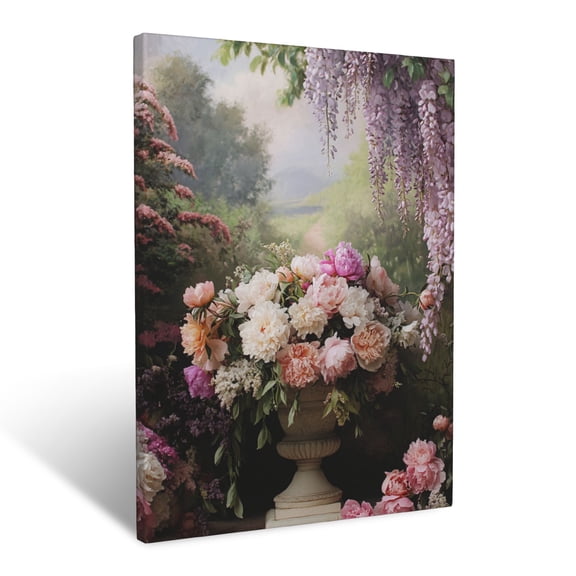 CozyNet Elegant Garden Display With Peonies & Trailing Wisteria Vines Wall Art Prints With Frame Canvas Perfect for Living Room & Bedroom, Ready to Hang, Wall Decor 16"x20"in