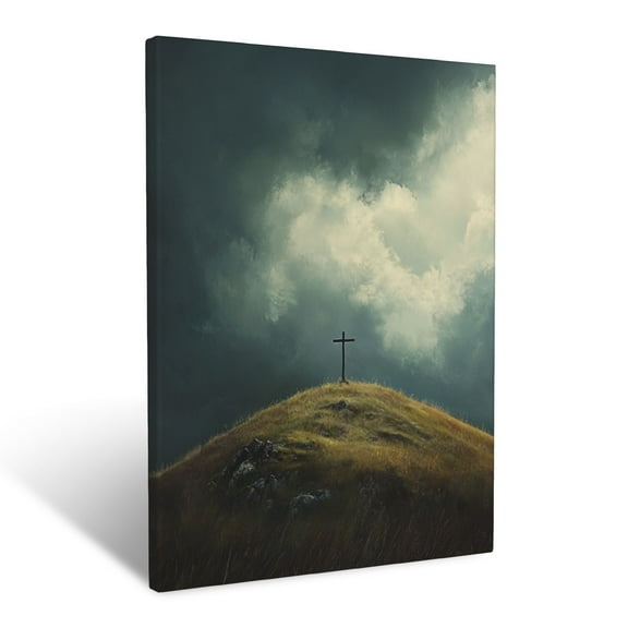 CozyNet Empty Cross On Hilltop Dramatic Skies Glowing With Resurrection Hope Wall Art Prints With Frame Canvas Perfect for Living Room & Bedroom, Ready to Hang, Wall Decor 16"x20"