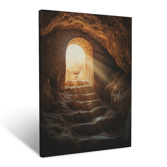 CozyNet Empty Tomb With Light Rays Symbolizing Resurrection & The Triumph Of Life Over Death Wall Art Prints With Frame Canvas Perfect for Living Room & Bedroom, Ready to Hang, Wall Decor 12"x16"