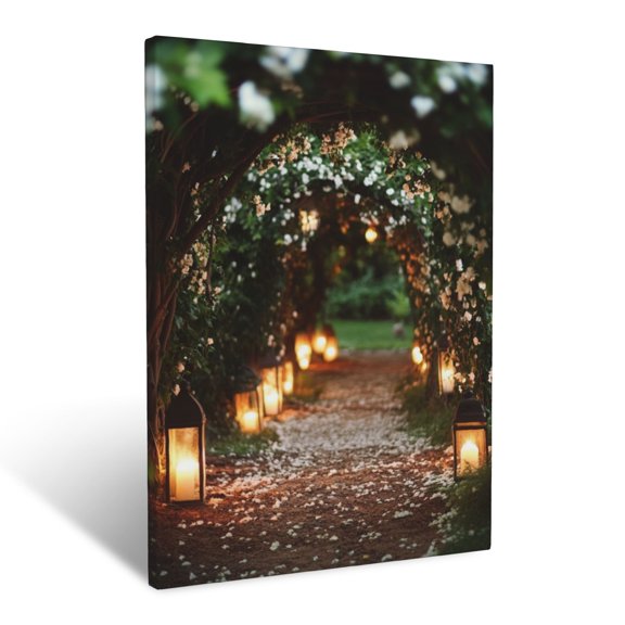 CozyNet Enchanted Garden Path Adorned With Trailing Jasmine And Glowing Lanterns Wall Art Prints With Frame Canvas Perfect for Living Room & Bedroom, Ready to Hang, Wall Decor 16"x20"in
