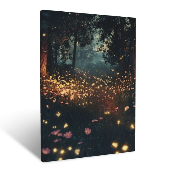 CozyNet Enchanted Meadow Filled With Glowing Fireflies And Scattered Blooms Wall Art Prints With Frame Canvas Perfect for Living Room & Bedroom, Ready to Hang, Wall Decor 12"x16"in