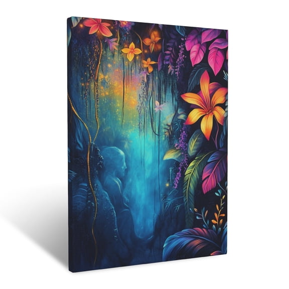 CozyNet Enchanted Nature Inspired Mural With Cascading Vines, Glowing Plants & Vivid Hues Wall Art Prints With Frame Canvas Perfect for Living Room & Bedroom, Ready to Hang, Wall Decor 12"x16"in