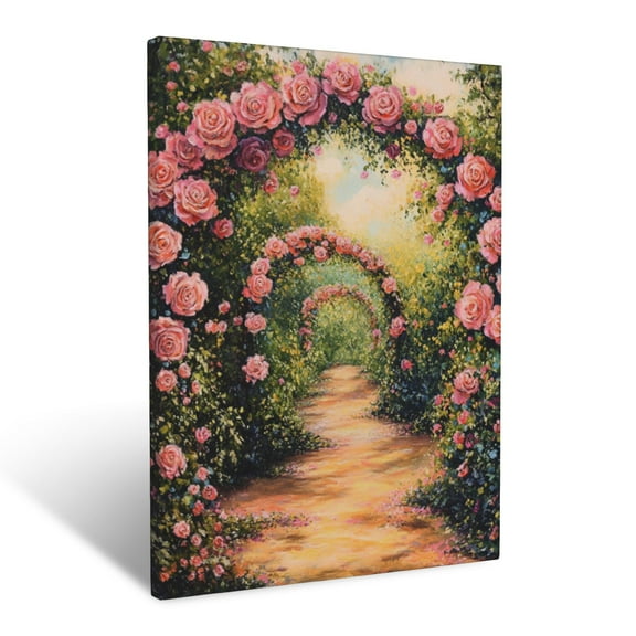 CozyNet Enchanted Rose Garden With Arches Of Cascading Climbing Roses Wall Art Prints With Frame Canvas Perfect for Living Room & Bedroom, Ready to Hang, Wall Decor 12"x16"in