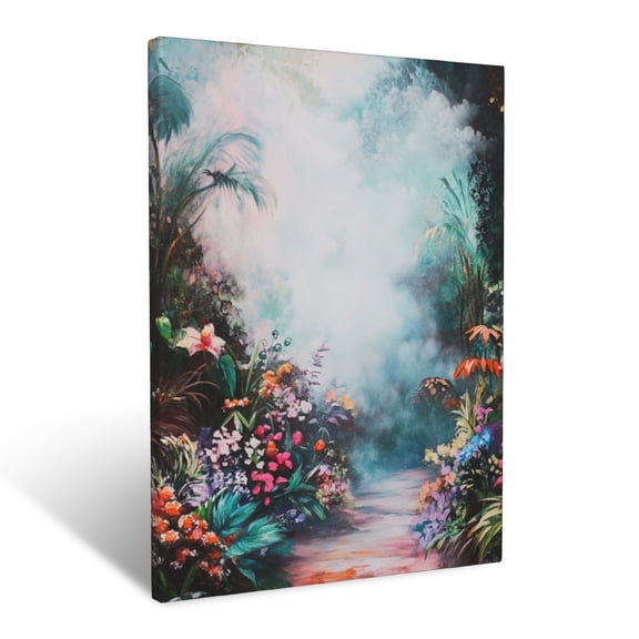 CozyNet Ethereal Mist Over A Secluded Garden Filled With Colorful Flora Wall Art Prints With Frame Canvas Perfect for Living Room & Bedroom, Ready to Hang, Wall Decor 16"x20"in