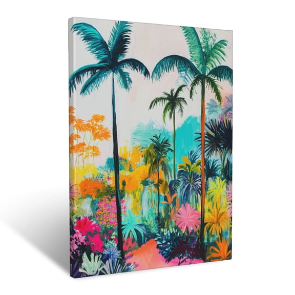 CozyNet Exotic Botanical Paradise With Palms & Brightly Colored Flora Wall Art Prints With Frame Canvas Perfect for Living Room & Bedroom, Ready to Hang, Wall Decor 12"x16"in