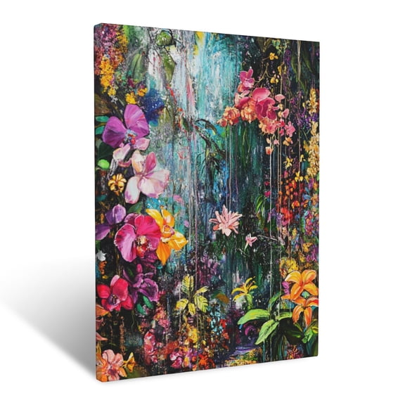 CozyNet Exotic Rainforest Garden Filled With Vivid Flowers, Twisting Vines & Dense Foliage Wall Art Prints With Frame Canvas Perfect for Living Room & Bedroom, Ready to Hang, Wall Decor 12"x16"in