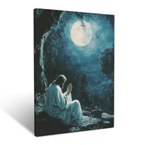 CozyNet The Garden Of Gethsemane With Jesus Praying Under Moonlight Wall Art Prints With Frame Canvas Perfect for Living Room & Bedroom, Ready to Hang, Wall Decor 12"x16"