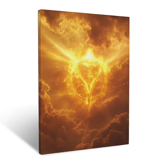 CozyNet A Glowing Alpha And Omega Symbol Floating In A Sky Full Of Golden Clouds Wall Art Prints With Frame Canvas Perfect for Living Room & Bedroom, Ready to Hang, Wall Decor 12"x16"