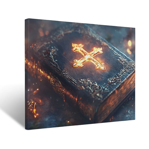 CozyNet Glowing Bible Glowing Beside A Radiant Cross In Soft Light Powerful Image Symbolizing Truth & Wall Art Prints With Frame Canvas Perfect for Living Room & Bedroom, Wall Decor 12"x16"