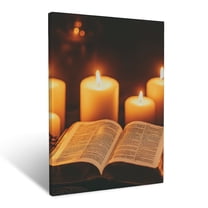 CozyNet A Glowing Bible Open On A Table Surrounded By Soft Candlelight Wall Art Prints With Frame Canvas Perfect for Living Room & Bedroom, Ready to Hang, Wall Decor 12"x16"