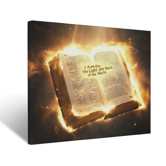 CozyNet Glowing Bible Verse, "I Am The Light Of The World," Surrounded By Heavenly Light Wall Art Prints With Frame Canvas Perfect for Living Room & Bedroom, Ready to Hang, Wall Decor 12"x16"