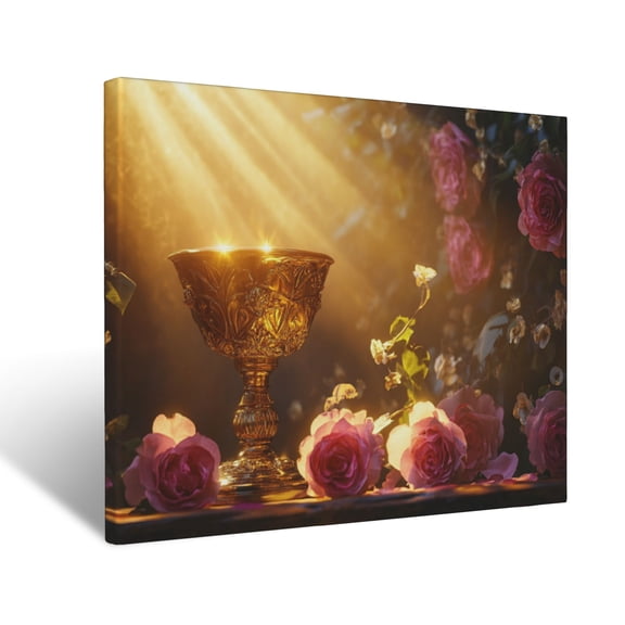CozyNet Glowing Chalice Glowing Beside Radiant Roses On An Altar Sacred Image Symbolizing Love & Grac Wall Art Prints With Frame Canvas Perfect for Living Room & Bedroom, Wall Decor 12"x16"
