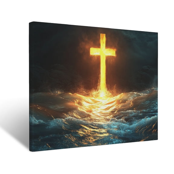 CozyNet Glowing Cross Glowing Beside Radiant Flowing Waters Of Life Powerful Image Of Faith, Renewal Wall Art Prints With Frame Canvas Perfect for Living Room & Bedroom, Wall Decor 16"x20"