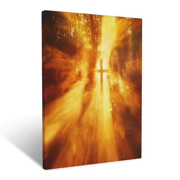 CozyNet Glowing Cross In Golden Sunrise Illuminating Hope With Radiant Beams Of Light Wall Art Prints With Frame Canvas Perfect for Living Room & Bedroom, Ready to Hang, Wall Decor 12"x16"